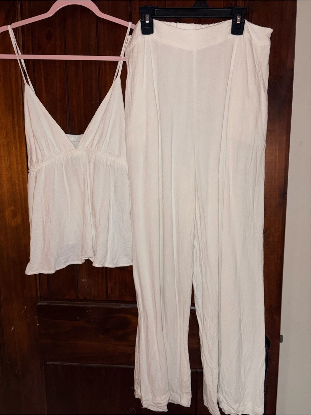 Linen Sleeveless Strappy Top & Wide-Leg Pants Set